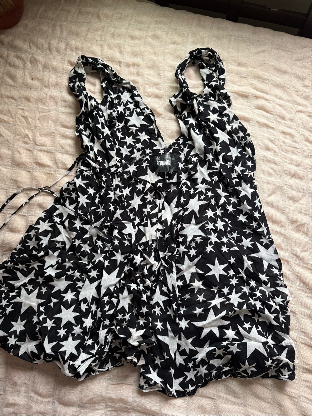 Reformation Black and White Star-Print Halter Camisole
